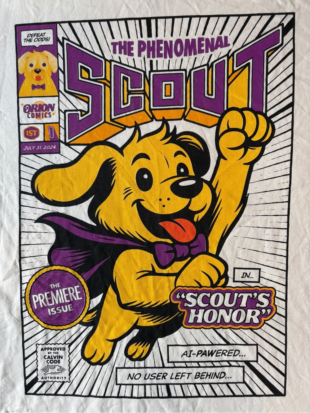 Orion Comics The Phenomenal Scout Graphic Tee, Men’s Size Large. Cream Color